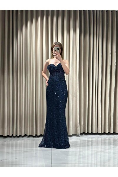 Kaleiçi Yıldızlar Lacivert Balık Model Boncuk Taş İşlemeli Straplez Model Abi...