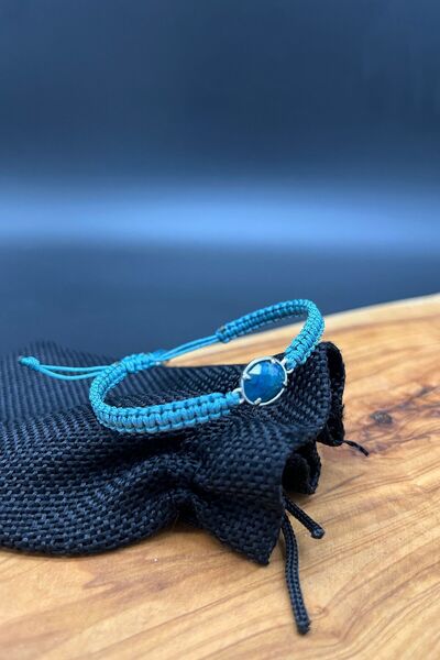 Balzamin Design Earth Blue Apatite Stone Macrame Blue Bracelet