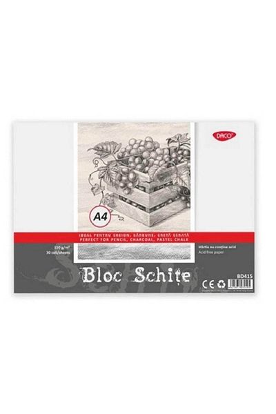 daço Daco Sketch Pad A4, 30 Tabs, 150 gsm, White Paper, Spiral Mechanism