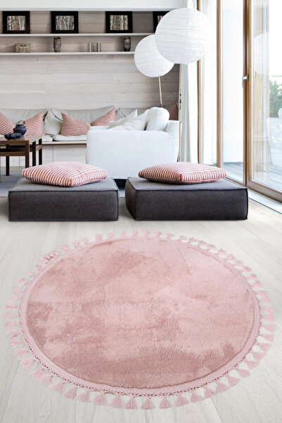 Genel Markalar Puffy Yuvarlak Pembe Ponpon Saçak Peluş Yumuşacık Yıkanabilir ...