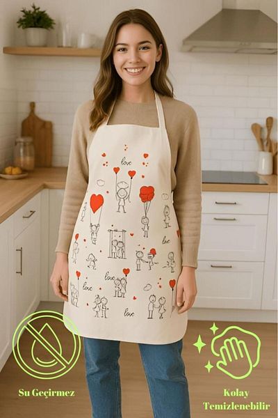 MODALİN Taste of Love Kitchen Apron Heart Pattern, Liquid Proof Loving Design