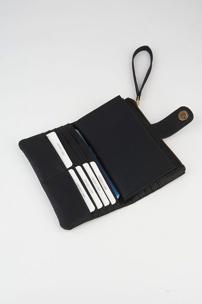 Vivaq Women's Black Large Size 19 Card Holder 4 Compartment Zippered Snap Strap Faux Leather Wallet
