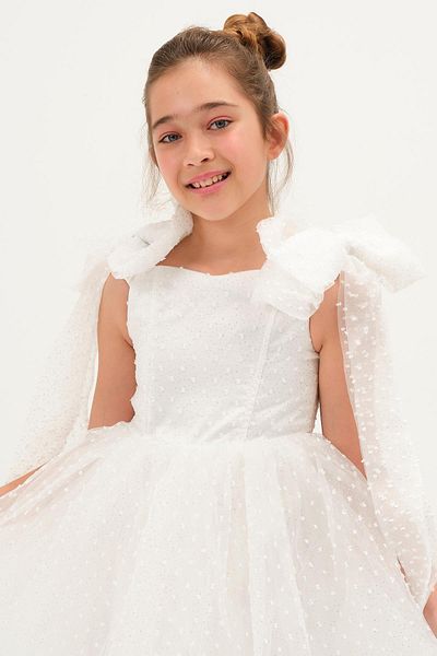 SUBU TASARIM Girls' Shoulder Bow Evening Dress White Tbskvc3008