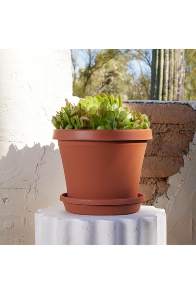 FiSKARS وعاء زراعة دائري متين من الفخار بفتحة تصريف من الراتنج، تيراكوتا، 36 سم
