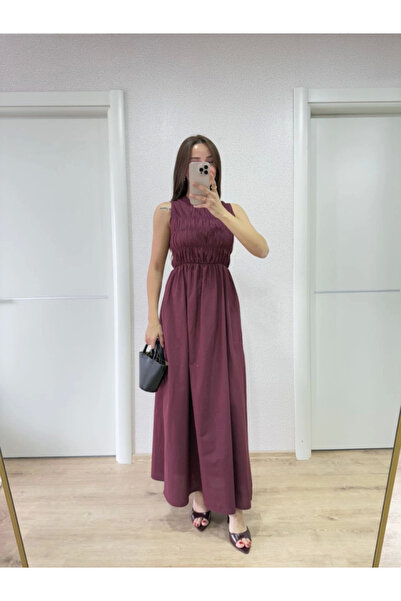 ruum fashions Αμάνικο Μακρύ Φόρεμα με Ελαστικό Στήθος - Claret Red