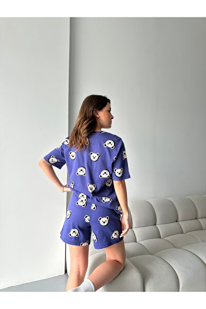 RPT MODA Органічний бавовняний комплект піжами для жінок з коротким рукавом і шортами з принтом милого ведмедика