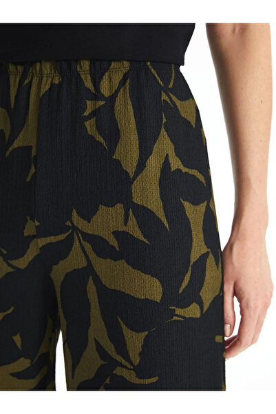 LC Waikiki Lcwaikiki Basic Khaki Elastic Waist Patterned Wide Leg Women's Trousers