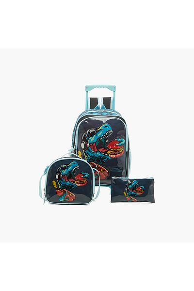 Juniors Dinosaur Print Trolley Backpack with Lunch Bag and Pencil Pouch