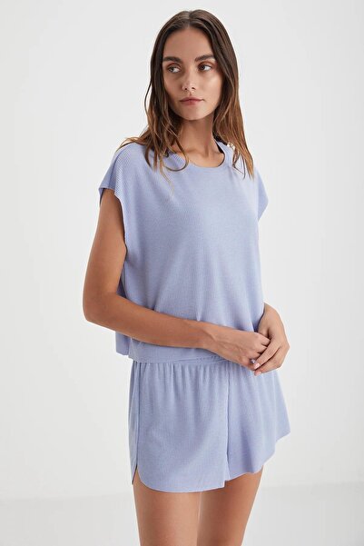 Penyemood Set de îmbrăcăminte confortabilă pentru acasă pentru femei – Model de vară cu pantaloni scurți Indigo C8T5N49