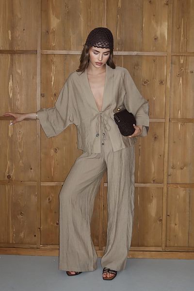 Neşeli Butik Women's Tie-Up Loose Fit Beige Suit Nbnp016