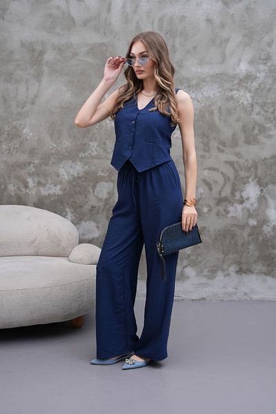 esmacamoda Women's Vest Suit Mink Modal Fabric Navy Blue Color