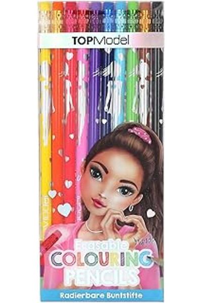 STOREMAX Depesche 12219 Topmodel - Colored Pencils with Eraser, 10 Pencils in 10 Bright Colors, Eraser Topper, Painting
