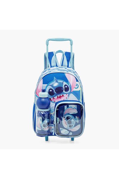 Disney Lilo and Stitch Print Trolley Backpack with Lunch Box and Water Bottle
