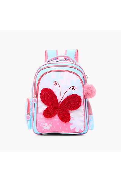 Juniors All-Over Print Backpack with Butterfly Applique and Adjustable Shoulder Straps - 16 inches