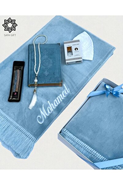 Safa Gift İsim Yazılı Kişiye Özel Lüks Kadife Seccade, Kuranı Kerim Tesbih Ta...