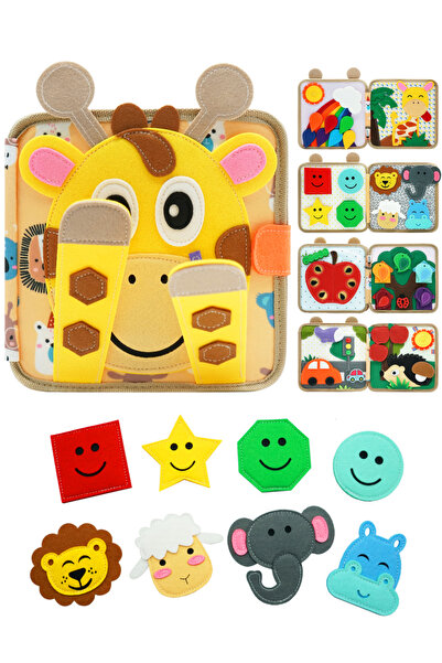 Choice3 لعبة زرافة مونتيسوري المحدثة، لوحة زرافة مشغولة، كتاب ثلاثي الأبعاد من اللباد لتنمية المهارات الحركية الدقيقة في مرحلة التعليم المبكر