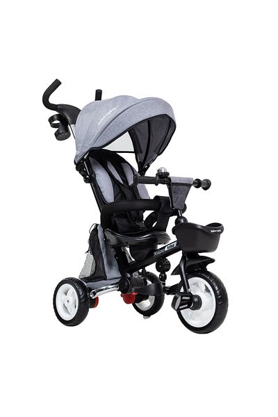 Beberoyal Milano Grey Folding Children's Tricycle, Reversible Seat, Sleeping Position, Rain Canopy
