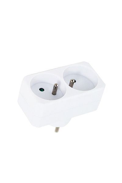 OEM Double socket adapter, 3680W, 16A, with grounding, dimensions 85 x 75 x 48 mm, white
