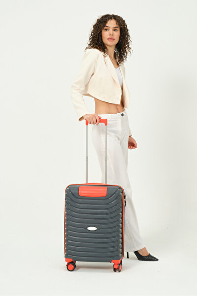 PowerSpeed Unisex Füme Turuncu Kabin Boy Küçük Silikon Kırılmaz PP Valiz