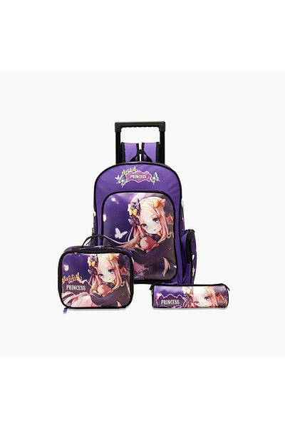 Juniors Graphic Print Trolley Backpack with Lunch Bag and Pencil Case - 16 inches