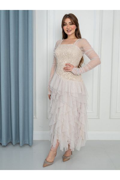 Nice Model Elegant Chiffon Crepe Dress with Pleats & Embroidery - Perfect for Formal Events & Parties