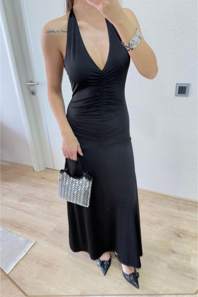 MODA Μακρυμάνικο φόρεμα με χαμηλή πλάτη - Μαύρο