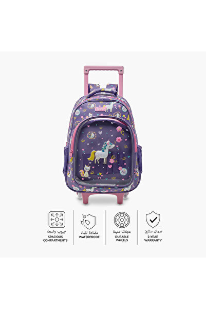 Juniors Unicorn Print Trolley Backpack with Adjustable Straps -16 inches