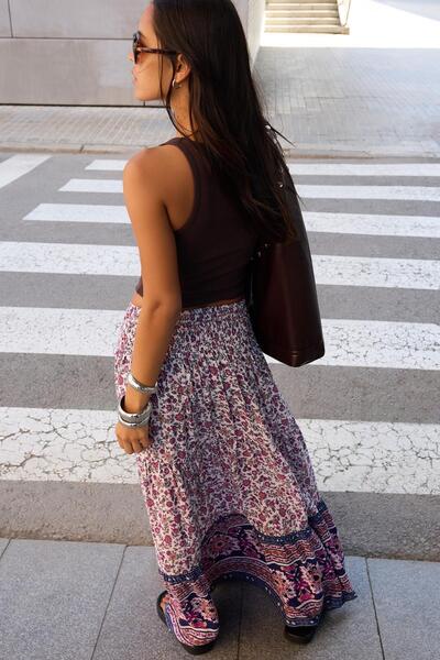 Bershka Bohem desenli maksi etek