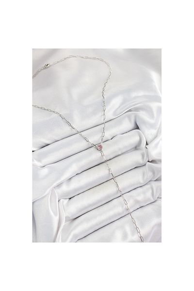 Skygo Brass Zircon Stone Pink Heart Figured Y Model Silver Color Women's Necklace - Tj-Bko10319