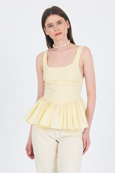 Rays بلوزة بالون ذات ياقة مربعة صفراء 6889