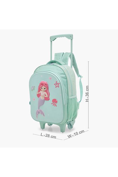 Juniors Mermaid Embossed Trolley Backpack with Zip Closure and Wheels - 14 inches
