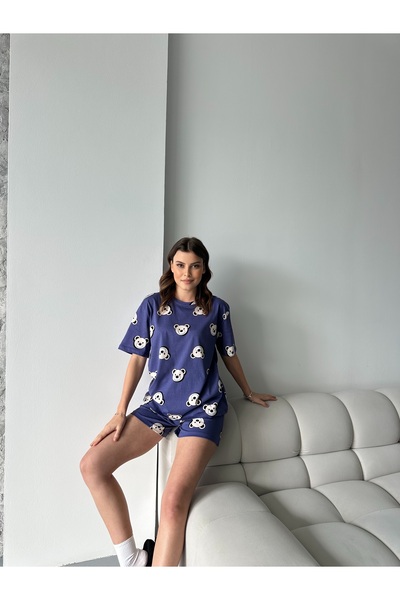 RPT MODA Органічний бавовняний комплект піжами для жінок з коротким рукавом і шортами з принтом милого ведмедика