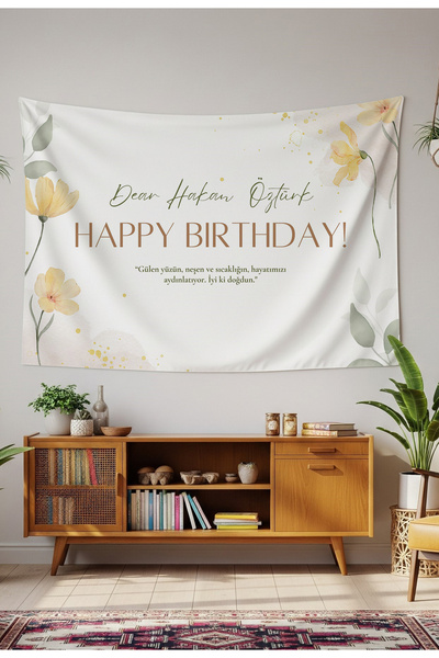 GREENDECOR Kişiye Özel Doğum Günü Duvar Örtüsü İyi ki Doğdu Happy Birthday İs...