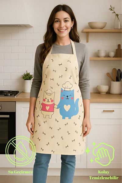 MODALİN Paw Chef Kitchen Apron Cute Cat Pattern, Liquid Proof Fabric