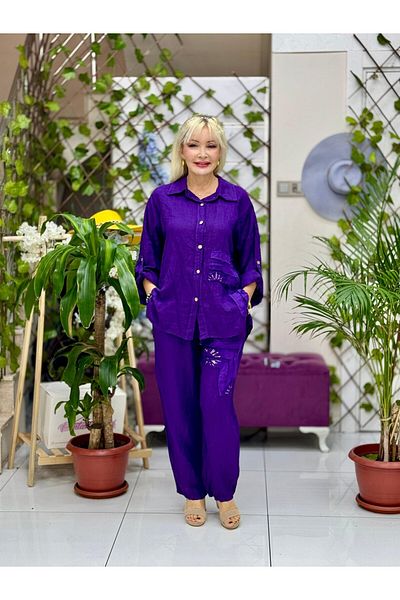 Punta Otantik Pt1375 Sequin Sequin Italian Linen Suit Purple