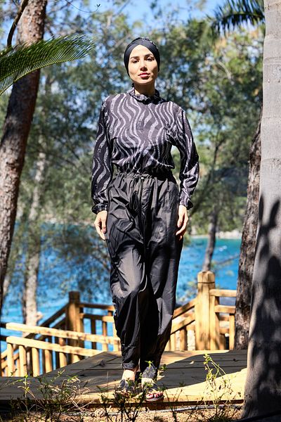 NS TASARIM MAYO Pleated Leg Nouréa Model Design Hijab Jumpsuit Swimsuit