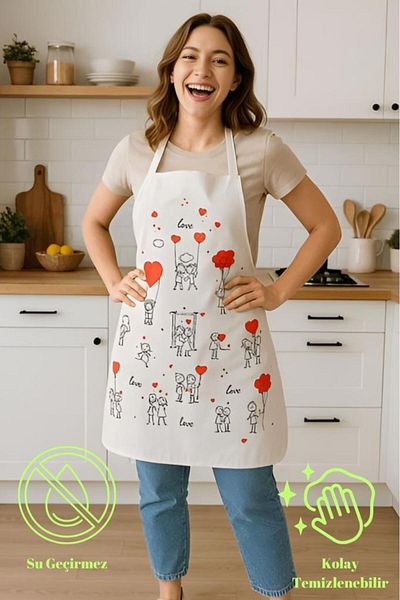 MODALİN Taste of Love Kitchen Apron Heart Pattern, Liquid Proof Loving Design