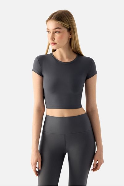 Superstacy Melina Short Sleeve Smoked Crop Top