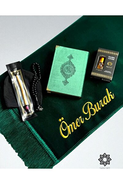 Safa Gift İsim Yazılı Kişiye Özel Lüks Kadife Seccade, Kuranı Kerim Tesbih Ta...