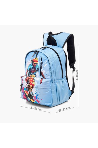 Juniors Graphic Print Backpack with Zip Closure and Laptop Compartment - 18 inches
