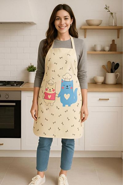 MODALİN Paw Chef Kitchen Apron Cute Cat Pattern, Liquid Proof Fabric