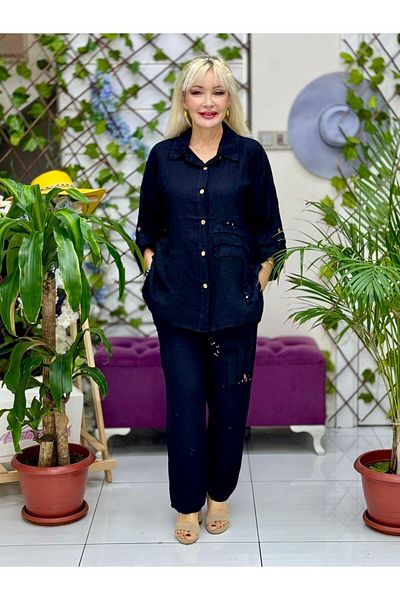 Punta Otantik Pt1375 Sequin Sequin Italian Linen Suit Black
