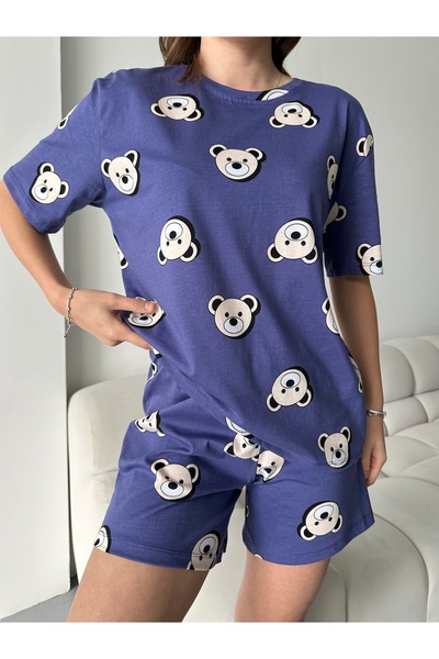 RPT MODA Органічний бавовняний комплект піжами для жінок з коротким рукавом і шортами з принтом милого ведмедика