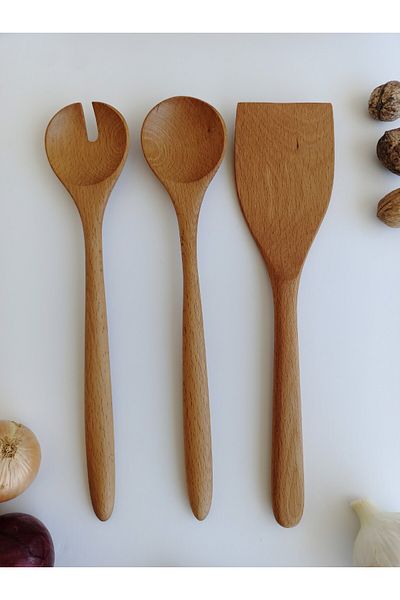 Aysan ev gereçleri Wooden Handmade 3 Piece Salad Serving Set.