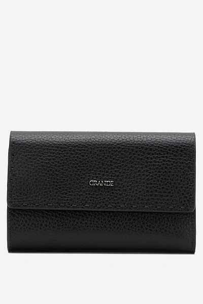 Grande Gd 2784 Real Leather Card Holder Magnet Cover Women's Wallet Black