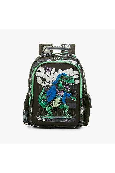 Juniors Dinosaur Print Backpack with Zip Closure and Adjustable Shoulder Straps - 14 inches