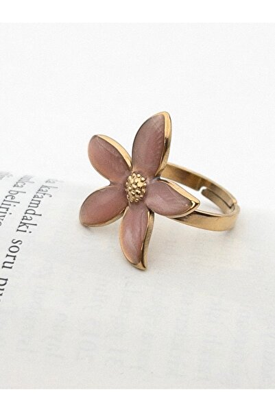 Siya Silver Non-Tarnish Steel Enamel Adjustable Flower Ring