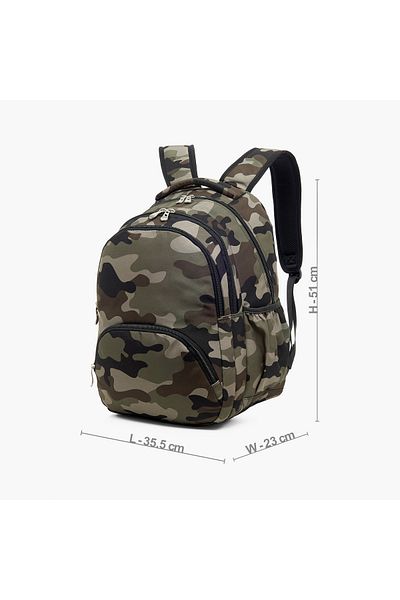 Juniors All-Over Camouflage Print Backpack with Adjustable Straps and Zip Closure - 16 inches