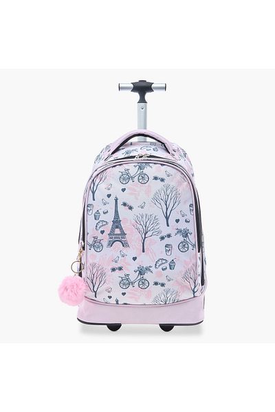 Juniors Printed Trolley Backpack with Retractable Handle and Wheels - 18 inches