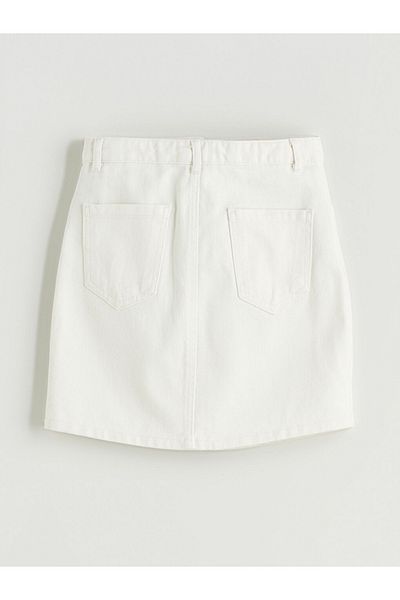LC Waikiki Standard Pattern 100% Cotton Denim Fabric Girl's Jean Skirt with Adjustable Elastic Waist Inside
